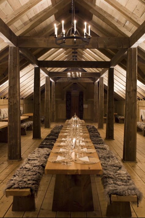 Viking Interior Design, Viking Decor Interior Design, Viking House Interiors, Medieval House Interior, Viking Interior, Viking Lodge, Medieval Interior Design, Viking Feast, Viking Longhouse