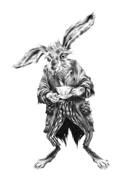 March Hare Tattoo, Sketch Rabbit, Hare Images, Hare Drawing, Hare Watercolour, Illusion Kunst, Wonderland Rabbit, Alice In Wonderland Rabbit, Alice In Wonderland Drawings