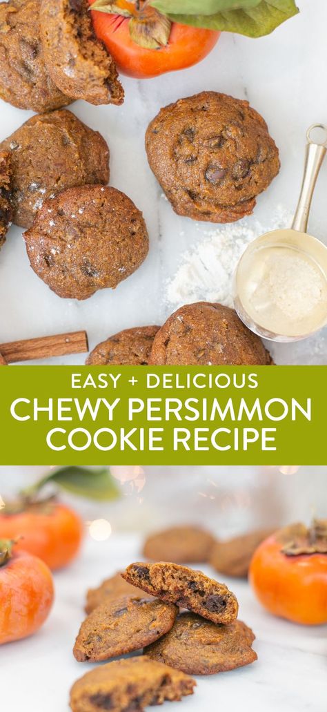 Easy Persimmon Cookies Recipe, Persimmon Cookie Recipe, Chocolate Chips Recipe, Persimmon Cookies, Persimmon Bread, Persimmon Pudding, Cookies With Chocolate Chips, Persimmon Recipes, Winter Baking