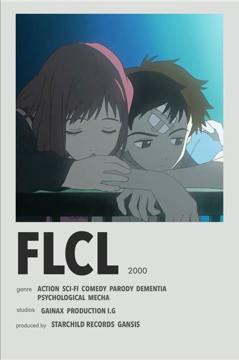 FLCL minimalist anime poster Flcl Poster, Flcl Anime, Minimalist Anime Poster, Anime Polaroid, Anime Title, List Anime, Anime Cards, Minimalist Anime, Sci Fi Anime