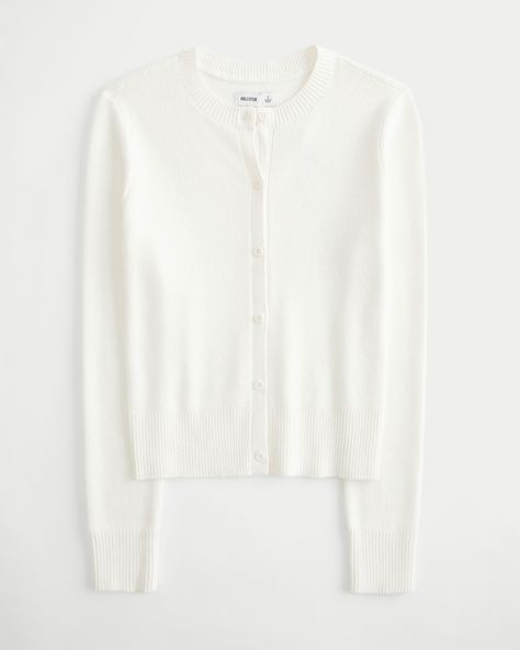 Women's Crew Cardigan | Women's New Arrivals | HollisterCo.com Cardigan White Background, Hollister Clothes, Hollister Cardigan, Cardigan White, Fall Fit, Soft Cardigan, Teen Clothing, Top Graphic Tees, White Cardigan