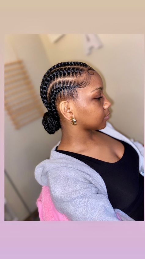 Cornrolls Hairstyles Braids For Women Bun, Stitched Braids Cornrows, Straight Up Hairstyles Braids African For Kids, Five Feedin Braids To The Back, Feedin Braids Low Bun, All Back Stitch Cornrows, 6 Feedin Braids Straight Back With Bun, Hair Styles Straight Back, Stitch Braids Going Back