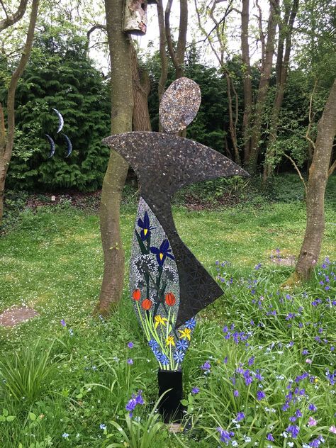 Flora | Artwork Wings Artwork, Katie Green, Unique Garden Art, Green Mosaic, Witch Garden, Ceramic Mosaic, Blue Fern, Glass Mosaic Art, Glass Garden Art