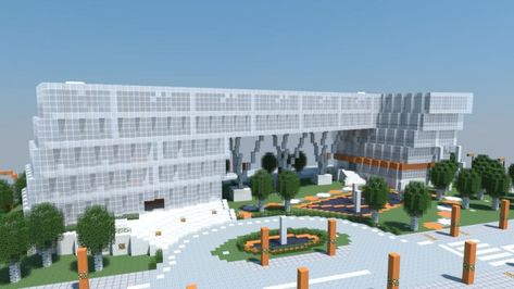 Minecraft Hospital, Minecraft Modern City, Minecraft City Buildings, Minecraft Modern, Easy Minecraft Houses, Minecraft City, Minecraft Map, Minecraft Construction, Minecraft House Designs