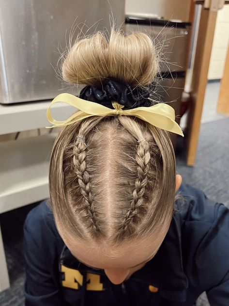 Gymnastics Meet Hair, Dance Competition Hair, Braids Bun, Track Hairstyles, Double Braids, Soccer Hairstyles, Slick Hair, Basic Hairstyles, Basketball Hairstyles