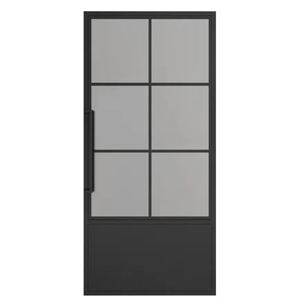 Calhome Glass Black Steel Frame Prehung Interior Door With Door Handle | Wayfair Home Office Entrance, Black Metal Barn Door, Black Glass French Doors Interior, Black Glass Barn Door, Black Pantry Door, Glass Pocket Doors Interior, French Barn Doors, Interior Doors With Glass Panels, Sliding Barn Door Closet