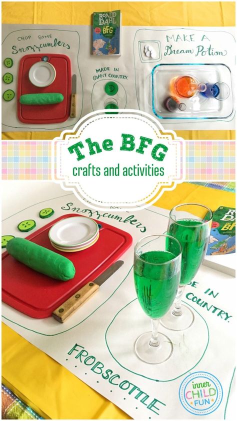 The BFG - Crafts and Activities -- these are so creative!!! Bfg Craft, Bfg Party, Bfg Activities, Bfg Novel Study, The Bfg Book, Roald Dahl Activities, Book Themed Activities, Roald Dahl Day, The Bfg