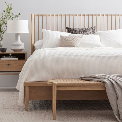 Comfiest Bed, Spindle Headboard, Bedroom 2023, Soft Industrial, Post And Beam Construction, Platform Bedroom Sets, Spindle Bed, Small Nightstand, Bath Inspiration