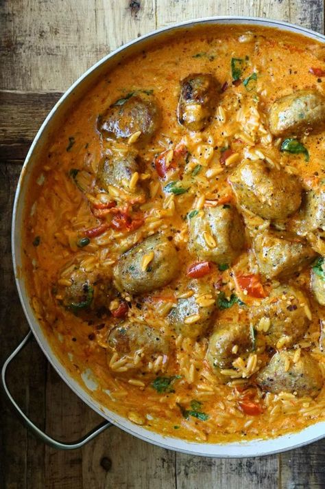 Marry Me Chicken Meatball Orzo Orzo Easy, Meatballs Orzo, Meatball Orzo, Orzo Asparagus, Serving Dumplings, Ground Chicken Meatballs, Orzo Recipe, Sun Dried Tomato Sauce, Chicken Meatball