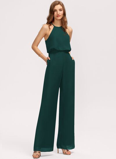 Dark Green, Peacock, Hunter Green, Floor-Length Bridesmaid Dresses | JJ's House Dark Green Jumpsuit Wedding, Zen Closet, Wedding Jumpsuit Bridesmaid, Hunter Green Jumpsuit, Forest Green Jumpsuit, Bridesmaid Pantsuit, Dark Green Jumpsuit, Green V-neck Jumpsuit For Formal Occasions, Green Floor