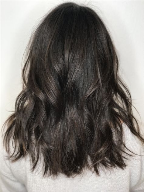 Mid Length Dark Hairstyles, Mid Length Chocolate Brown Hair, Dark Brown Hair Neutral, Dark Brown Mid Length Hair, Black Mid Length Hair, Mid Length Dark Brown Hair, Neutral Dark Brown Hair, Mid Length Dark Hair, Dark Medium Length Hair