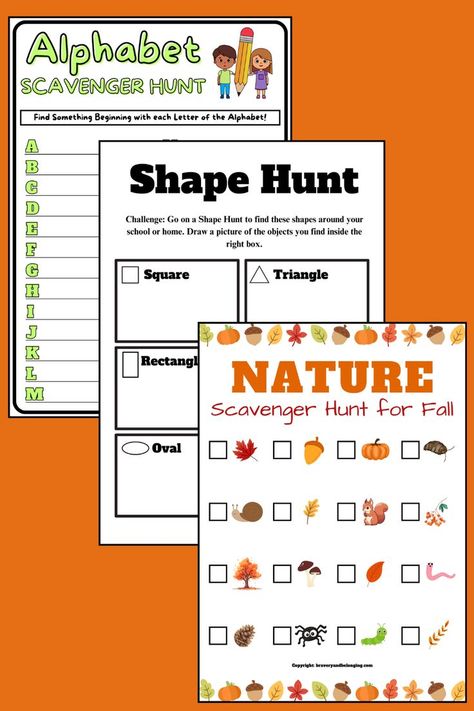 Pin has 3 Scavenger Hunts on it - a Nature one for Fall, a Shape hunt and an alphabet scavenger hunt printable. Outdoor Scavenger Hunt Ideas, Fun Preschool Activities, Summer Break Activities, Scavenger Hunt Ideas For Kids, Preschool Scavenger Hunt, Outdoor Scavenger Hunt, Printable Scavenger Hunt, Scavenger Hunt Ideas, Photo Scavenger Hunt