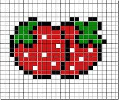 strawberry Pixel Strawberry, Strawberry Perler Bead Pattern, Strawberry Pixel Art, Pixel Art Pattern Strawberry, Strawberry Grid Pattern, Strawberry Pixel Grid, Strawberry Crochet Graph, Strawberry Faire Cross Stitch, Kawaii Cross Stitch