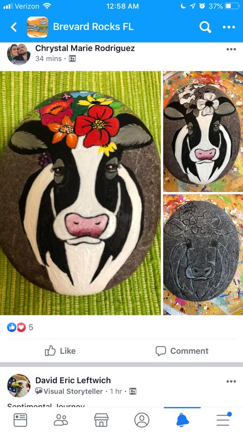 Cows Painted On Rocks, Cow Painted Rock, Nativity Paintings, Nativity Painting, Happy Stones, Rock Artists, Painted Rocks Craft, Glass Garden Art, Painted Rocks Diy