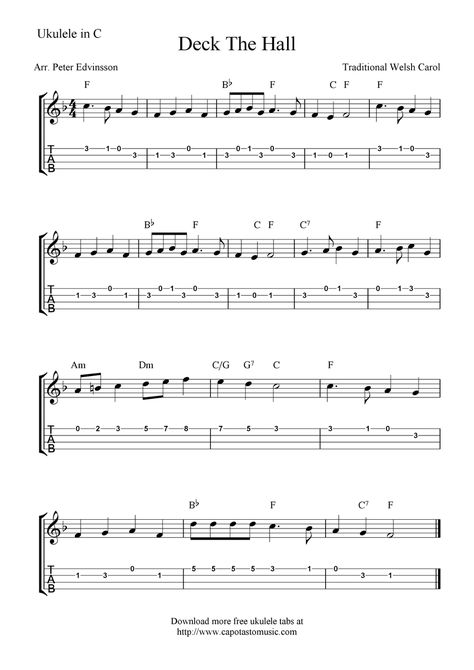 ✓"Deck the Halls" (Title Says "Deck The Hall) Ukulele Sheet Music - Free Printable Christmas Ukulele Songs, Akordy Na Ukulele, Ukulele Fingerpicking Songs, Christmas Ukulele, Ukulele Tabs Songs, Ukelele Chords Ukulele Songs, Ukulele Fingerpicking, Ukulele Songs Beginner, Ukulele Chords Chart