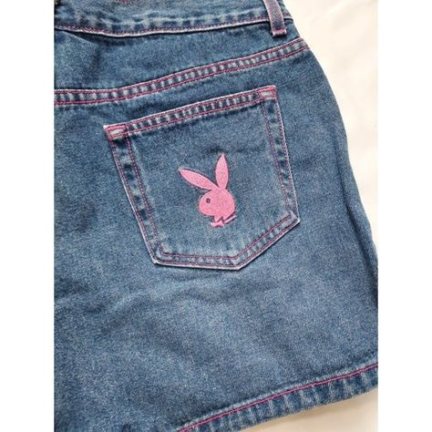 Vintage Playboy Womens Jeans Shorts, Blue, Size 5 Extremely Rare!! Blue Jean Shorts With Pink Stitching And Embroidered Playboy Logo On Back Pocket Item Is Legitimate Vintage Playboy From Over 20 Years Ago, Y2k Items Are From My Retail Store, Not A Private Home Check Out Our Other Amazing Listings For More Popular Brands And Styles Of Clothing! We Also Have Many Vintage Listings From Y2k Such As Emily The Strange, Ruby Gloom, Oopsy Daisy, Paul Frank, French Kitty, Shani, Fine, Body Central And M Playboy Logo, Pacsun Shorts, Pacsun Jeans, Festival Shorts, Pink Jeans, Blue Jean Shorts, Light Blue Jeans, Jeans For Short Women, Floral Shorts