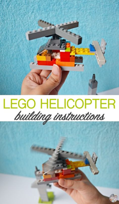 kids-lego-helicopter-building-instructions-video-tutorial Kids Gardening Activities, February Decorations, Lego Stem Activities, Kids Gardening Projects, Lego Patterns, Lego Stem, Diy Mosaic Projects, Lego Plans, Lego Crafts