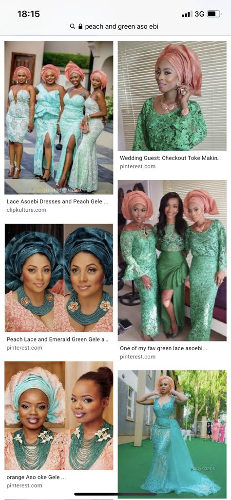 Aso Ebi Wedding, Peach Lace, Peach And Green, Aso Oke, Wedding Theme Colors, Aso Ebi, Green Lace, Color Themes, Wedding Colors