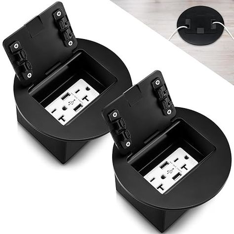 Kanayu Recessed Floor Outlet 3.98"x3.66"x3.15" 1-Gang with 4.8A USB Chargers 20 Amp Floor Receptacles Round Floor Outlet Kit Electrical Waterproof Outlet Cover for Floor, ETL Listed(Black, 2 Pack) - Amazon.com Recessed Floor Outlet, Floor Outlets, Electric Outlets, Floor Outlet, Floor Boxes, Outlet Cover, Electrical Outlets, Power Outlet, Outlet Covers