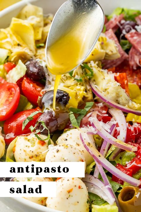 Greek Antipasto Salad, Antipasto Recipes, Antipasto Salad Recipe, Italian Vinaigrette, Antipasto Pasta Salads, 40 Aprons, Italian Antipasto, Autumn Salad Recipes, Mozzarella Balls