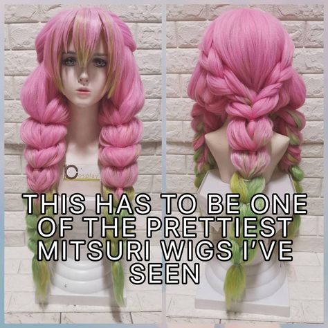 Mitsuri Kanroji Workout, Mitsuri Wig Styling, Mitsuri Kanroji Outfit Ideas, Mitsuri Kanroji Hairstyle, Mitsuri Hairstyle Tutorial, Mitsuri Cosplay Makeup, Mitsuri Inspired Nails, Mitsuri Kanroji Black Hair, Mitsuri Braids