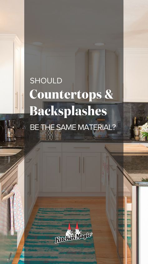 There are pros and cons to having a matching countertop and backsplash. Check out our recent blog article to better understand this debated kitchen design option! #countertop #backsplash #kitchendesign Backsplash Matching Countertop, Matching Backsplash And Countertops, Matching Countertop And Backsplash, Kitchen Backsplash Same As Countertop, Big Modern Kitchen, Dark Kitchen Ideas, Modern Kitchen Countertops, Modern Kitchen Trends, White Tile Kitchen Backsplash