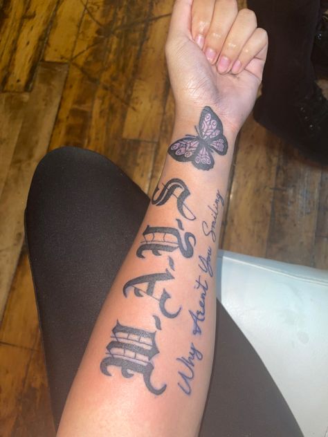 Arm Tattoo For Black Woman, Tattoo Ideas Ways, Ways Tattoo Ideas, Jhene Tattoo, W.a.y.s Tattoo Jhene Aiko, Ways Tattoo Jhene Aiko With Butterfly, Teen Tattoo Ideas, Arm Tattoos For Women Small, Tattoo Jhene Aiko