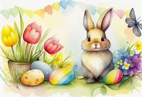 Free Watercolor Easter Bunny Background Image Egg Watercolor, Spring Clipart, Easter Clipart, Cute Easter Bunny, Easter Projects, Easter Colors, Clipart Design, Digital Watercolor, Digital Collage Sheets