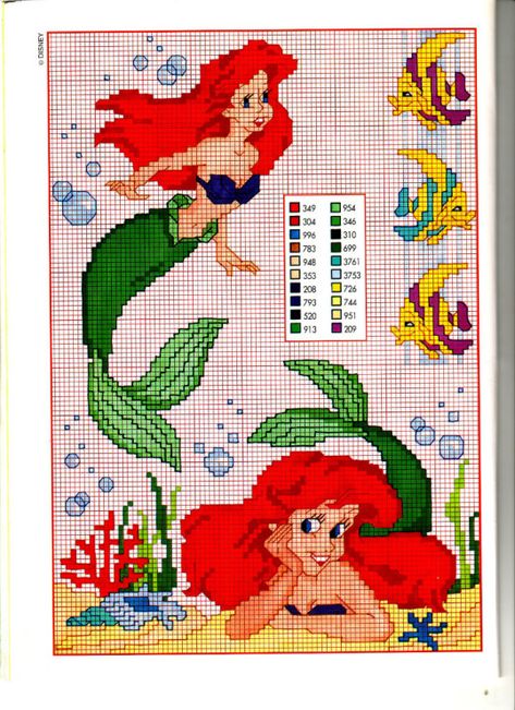 Mermaid Cross Stitch, Disney Cross Stitch Patterns, Cross Stitch Pillow, Cross Stitch Love, Disney Cross Stitch, Beaded Cross Stitch, Cross Stitch Baby, Crochet Cross, Disney Stitch