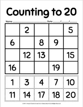 Ask students to cut apart the number boxes on the bottom of the page and glue to the appropriate space/box in the table at the top of the page.A blank copy of the sheet has been provided for extension activities, differentiation, and accommodating.Using the blank copy, students and facilitators can ... Preschool Number Worksheets, Preschool Activities Printable, Cvc Words Kindergarten, Counting To 20, Free Preschool Worksheets, Missing Numbers, Toddler Education, Kindergarten Math Activities, Math Work