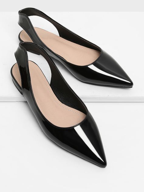 Shop Pointed Toe Sling Back Ballet Flats online. SheIn offers Pointed Toe Sling Back Ballet Flats & more to fit your fashionable needs. Black Slingback Flats, Sling Back Flats, Black Ballerina Flats, Black Ballet Shoes, Women Ballet Flats, Sling Back Shoes, Pointy Shoes, Block Heel Loafers, Black Ballerina