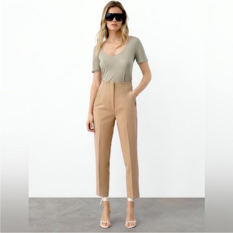 Price Is Firm New With Tag! Super Cute! Stil Masculin, Zara Trousers, Strap Pants, Style Masculin, Wide Leg Linen Pants, Colored Pants, Straight Trousers, Zara Pants, Cropped Trousers