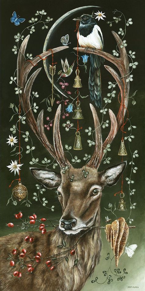 Enchanted Animals, Animal Art Illustration, Deer Pics, Collage Quilting, Maggie Vandewalle, Solstice Art, Magick Art, Magical Animals, Whimsical Birds