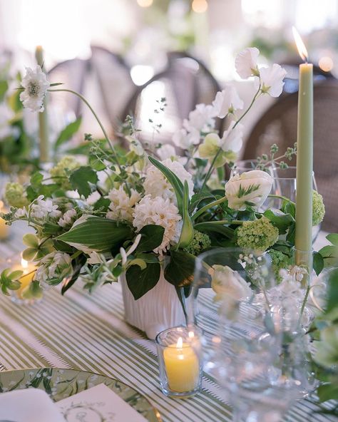 All eyes on fresh spring tablescapes 🌿🤍 Photos by @hannahalyssa @sygdesigns @juliekingstudio… | Instagram Green Taper Candles, Greenery Wedding Theme, Wedding Table Details, Taper Candles Wedding, Green Candles, Candles Wedding, Candle Wedding Centerpieces, Spring Tablescapes, Romantic Wedding Decor