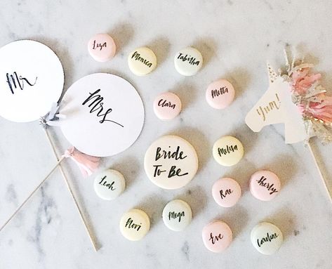 Laurensia Eveline | Dous Dolce on Instagram: “So @littleconfettilove helped me out with her amaaaaazing handwritting skill to make macaron place cards for my bestie's bridal shower ! 💕…” Place Cards, Macarons, Handwriting, Bridal Shower, Card Holder, Place Card Holders, Shower, On Instagram, Instagram