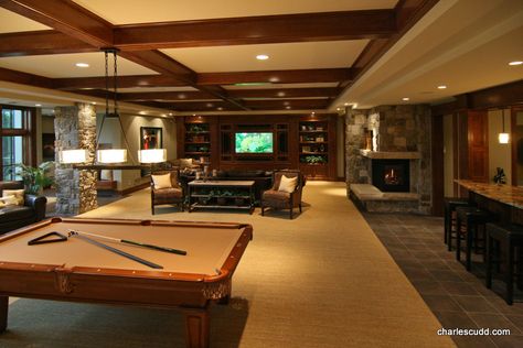 Minneapolis Home Builder Photo Gallery | Charles Cudd De Novo Dream Basement, Rustic Basement, Real Estat, Cave Game, Basement Design Ideas, Pool Rooms, Basement Decor, Basement Design, Rec Room