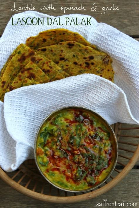 This recipe for Lasooni Dal Palak was published in one of the Sunday papers and I knew I had to try it right away. It turned out delicious like the dals you ... Dal Recipes, Dal Recipe, Vegetarian Indian, Veg Dishes, Desi Food, Lentil Recipes, Spinach Recipes, Indian Food Recipes Vegetarian, Indian Cooking