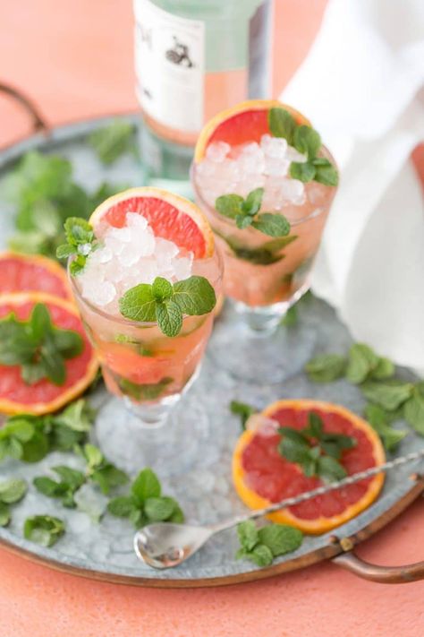 Grapefruit Mojito Recipe, Grapefruit Mojito, Colorful Easter Table, Ginger Mojito, Courtney Whitmore, Mason Jar Cakes, Pear Crumble, Make Simple Syrup, Watermelon Cake