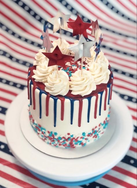 Red White Blue Smash Cake, Red White Blue Birthday Cake, Red White And Blue Cake Ideas, Red White And Blue Cakes, Red White And Blue Birthday Cake, Red And Blue Cake, 4th Of July Birthday Cake, Red White Blue Cake, Blue Drip Cake