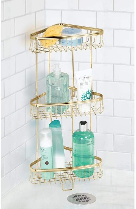 Amazon.com: mDesign Metal 3-Tier Bathroom Corner Shower Shelf - Free Standing Vertical Unit Storage - for Organizing Soaps, Shampoos, Conditioner, Fash Face, Body Scrubs, Body Washes - 3 Baskets - Rose Gold: Home & Kitchen Bathroom Stands Ideas, Stand Up Shower Organization, Standing Shower Organization Ideas, Dream Organization, Bathroom Standing Shelf, Corner Shower Shelf, Shower Stand, Shower Corner Shelf, 3 Baskets