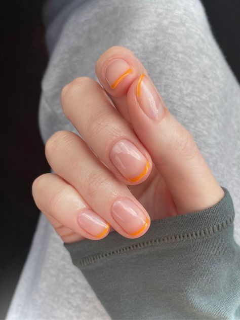 Orange French Tip Nails, Orange French Tip, Pastel Blue Nails, Color French Manicure, Manicure Art, Pretty Nail Colors, Tip Nails, Holographic Nails, Nail Designs Spring