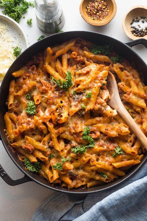 Deliver a cozy and satisfying family dinner with this easy baked Ground Turkey Pasta recipe. You'll love the tender penne tossed in a flavorful sauce of zippy tomatoes, lean turkey, and an Italian herb blend. Ready in about 45 minutes, most of it hands off. Ground Turkey Pasta Bake Recipes, Ground Turkey Recipes With Pasta, Ground Turkey Pasta Bake Healthy, Ground Turkey With Pasta, Ground Turkey Pasta Sauce, What To Do With Ground Turkey, Ground Turkey And Pasta Recipes, Dinner Ideas With Ground Turkey, Ground Turkey Dinner Ideas