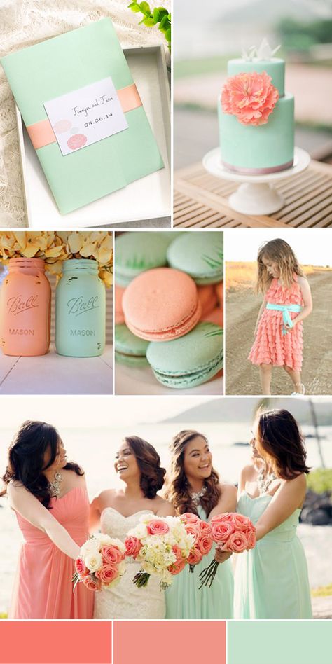 Green Beach Wedding, Peach Wedding Colors, Wedding Mint Green, Wedding Color Trends, Green Beach, Spring Wedding Colors, Weddings By Color, Coral Wedding, Mint Wedding