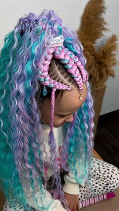 Rave Hairstyles Braids, Festival Hair Braids, Rave Hairstyles, Rave Hair, Wacky Hair Days, Crazy Hair Day, Wacky Hair, Easter Hair Bow, Girls Braids