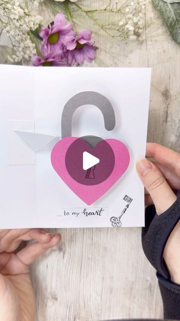 You Stole My Heart Card, I Love You Pop Up Card Diy, Heart Pull Card, Reverse Card With Hearts, Spinning Heart Card, Key To My Heart, Paper Hearts, Card Tutorial, Heart Cards