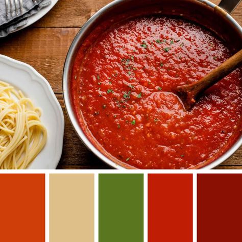 Pasta Color Palette, Pizza Color Palette, Italian Color Palette, Tomato Sauce Spaghetti, Pasta Logo, Identity Moodboard, Food Colors Palette, Pasta Restaurants, Sauce Spaghetti