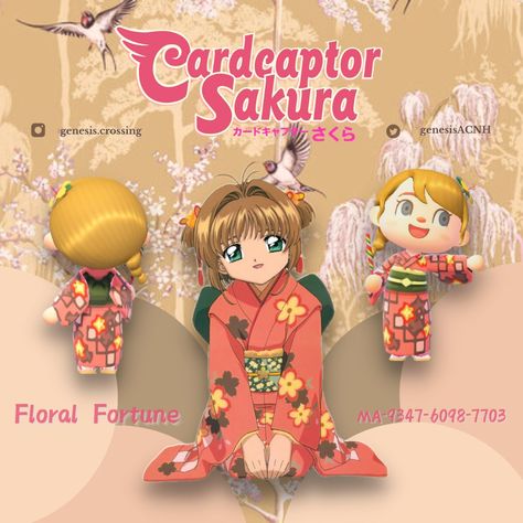 Cardcaptor Sakura Animal Crossing, Acnh Cardcaptor Sakura, Acnh Kimono, Sakura Dress, Acnh Outfits, Custom Clothing Design, Animal Crossing Guide, Acnh Ideas, Floral Kimono