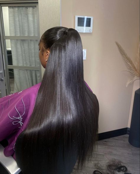 V Shape Hair, Straightening Natural Hair, Competition Hair, Silk Press Natural Hair, Sleek Ponytail Hairstyles, Half Ponytail, Birthday Hairstyles, Black Ponytail Hairstyles, Quick Weave Hairstyles