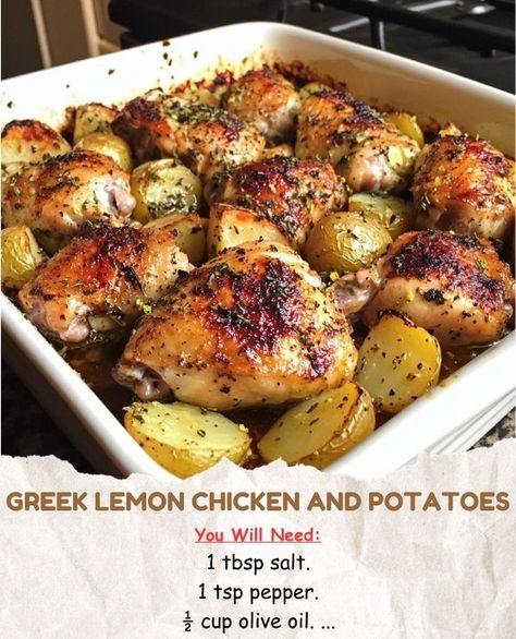 Greek Lemon Chicken And Potatoes, Lemon Chicken And Potatoes, Greek Chicken And Potatoes, Greek Chicken Recipes, Greek Lemon Chicken, Food Main Dishes, Chicken And Potatoes, Chicken Potatoes, Greek Chicken