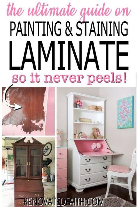 The Ultimate Guide to Painting and Staining LaminateWhether you want to paint or Stain Laminate Furniture, Refinishing Laminate Furniture, Bonding Primer, Table Refinishing, Easy Diy Painting, Paint Laminate Furniture, How To Paint Laminate, Distress Wood, Glazing Furniture